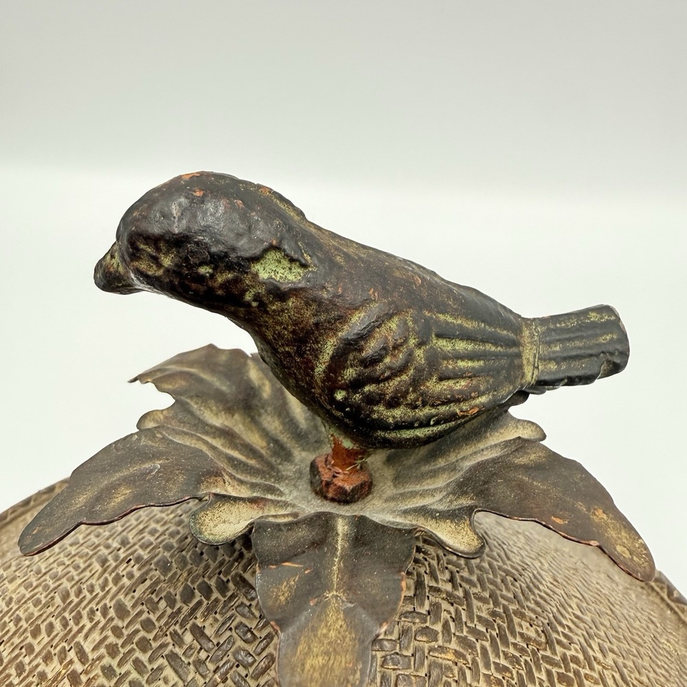 Vintage Bird Finial Lid Boho Woven Look Decorative Cover 7.5 Inch - Picture 2 of 12